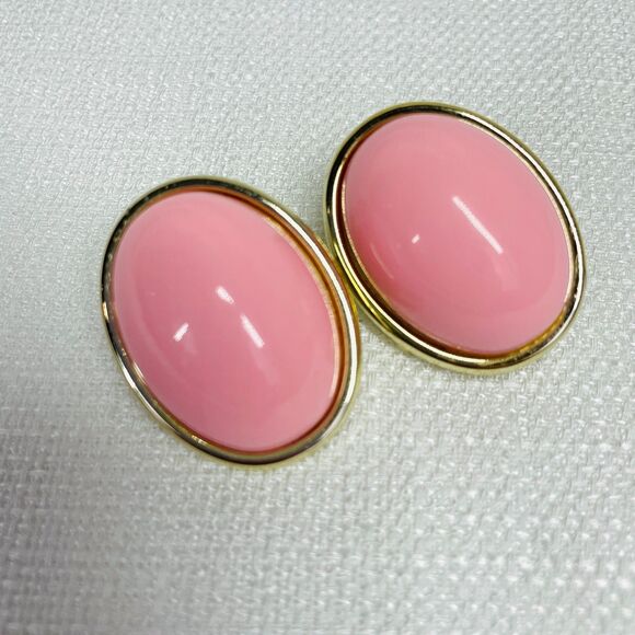 Vintage 80s Earrings Pink Gold Chunky 80s VTG Original Clip On Earrings Vintage - Picture 6 of 9